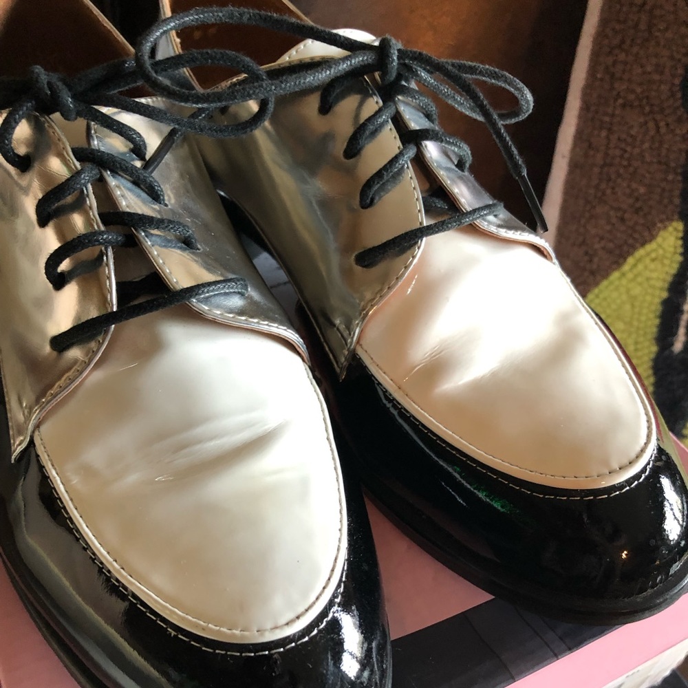 Black,White&Silver Flat Loafers Patent Leather